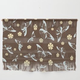 Retro Color Brown Butterfly Pattern Vintage Floral Pattern Cute Mid Century Modern Pattern Wall Hanging