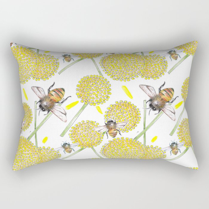 Billy Buttons & Honey Bees Rectangular Pillow