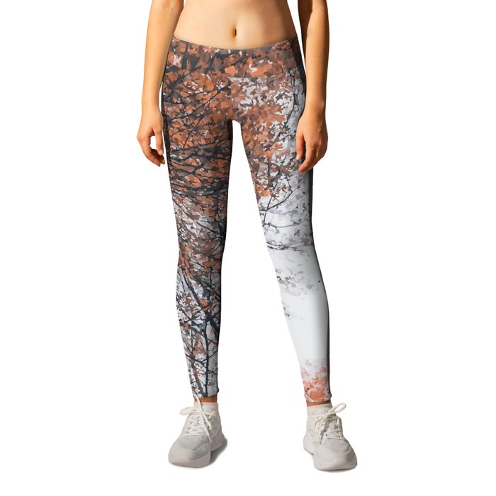 Autum brown amber forest sky Leggings