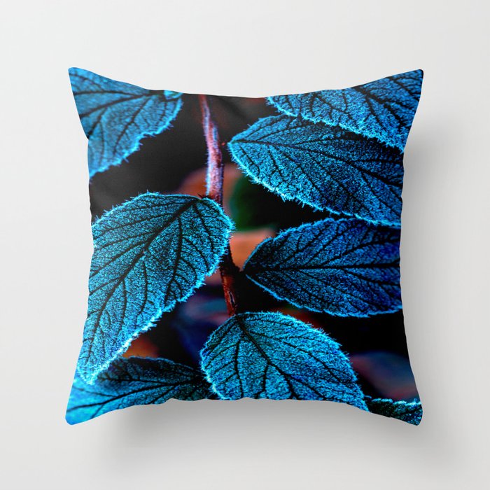 Peacock Blue Leaves Nature Background #decor #society6 #buyart Throw Pillow