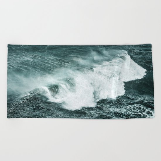 Wild waves crashing Beach Towel