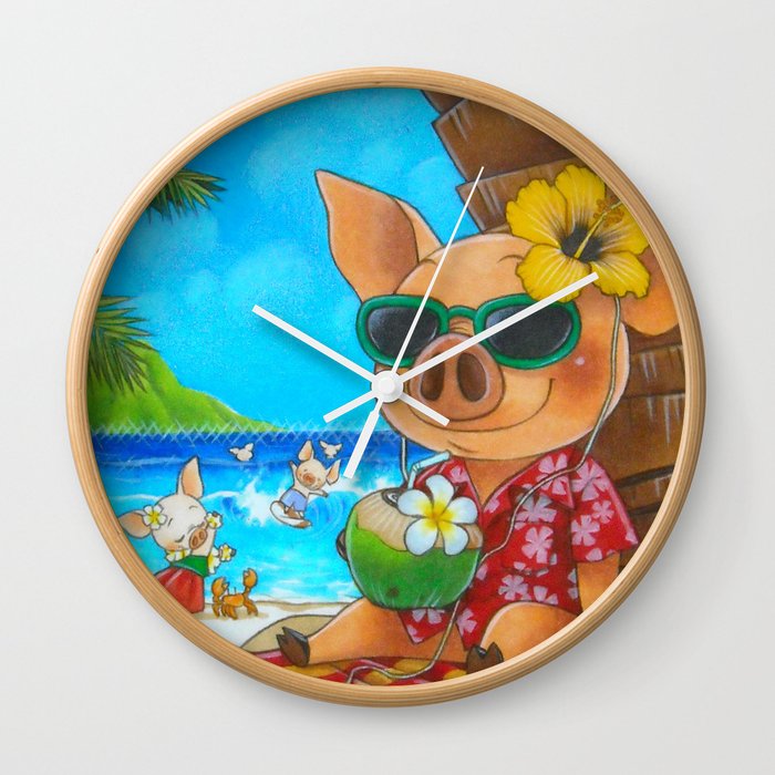 Pigs on Vacation Wall Clock