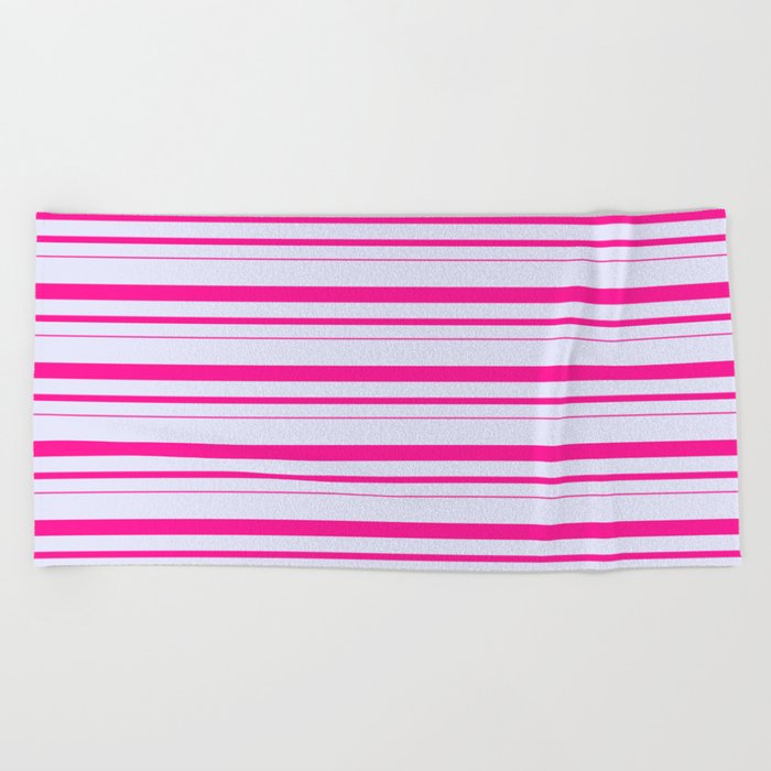 Lavender and Deep Pink Colored Lined Pattern Beach Towel