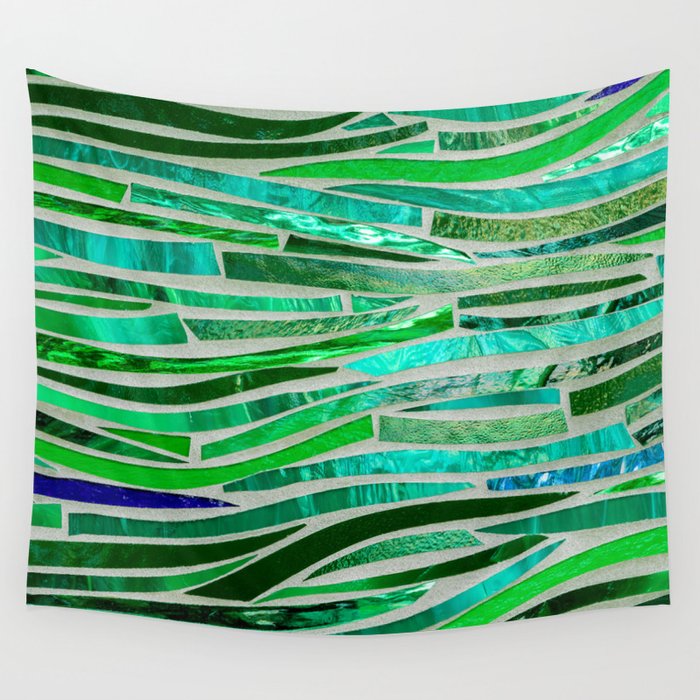 Vivid Verdant Abstract Stripe Mosaic Wall Tapestry