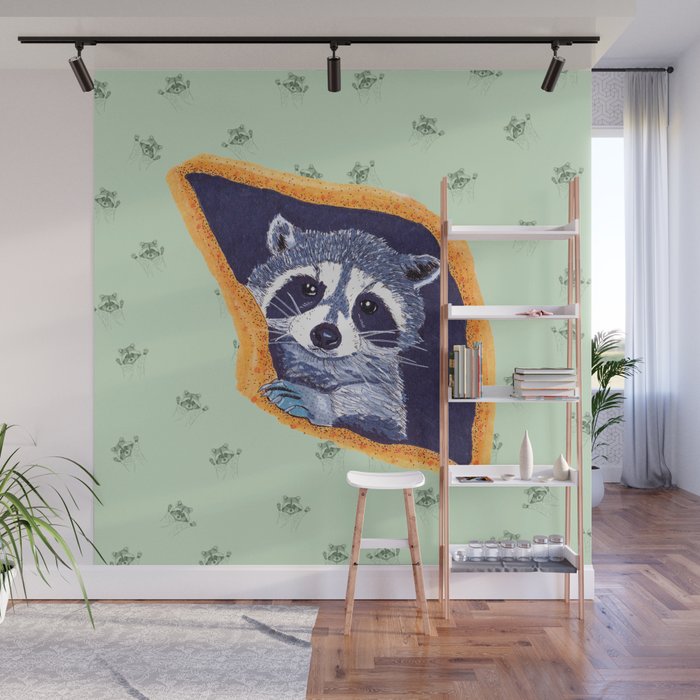 Peeking Raccoon # 2 Pastel Green Pallet Wall Mural