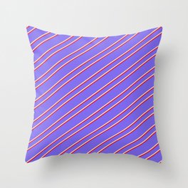 [ Thumbnail: Medium Slate Blue, Beige, and Crimson Colored Stripes Pattern Throw Pillow ]