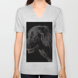 So Cool, Black Flat Coated Retriever Dog - Brick Block Background V Neck T Shirt