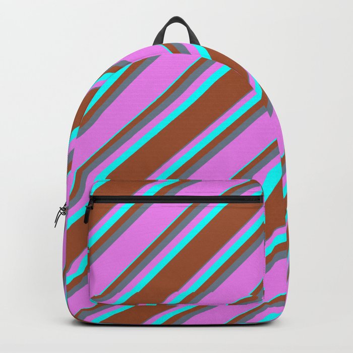 Slate Gray, Violet, Aqua & Sienna Colored Striped/Lined Pattern Backpack