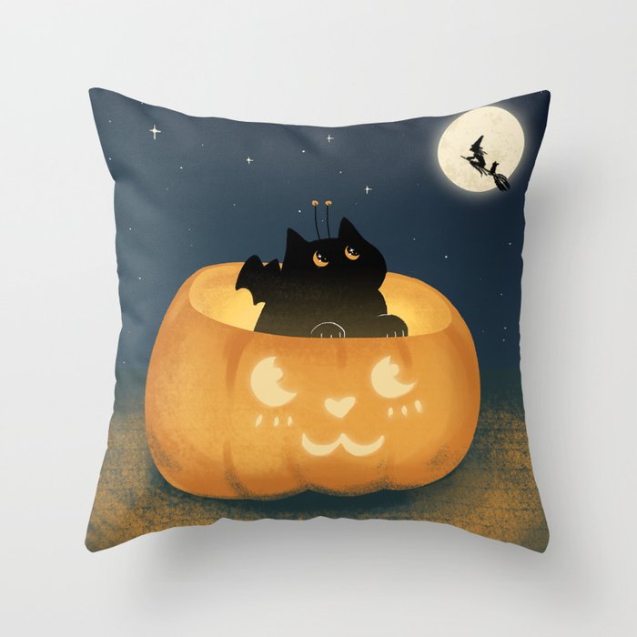 Halloween Catbat Throw Pillow