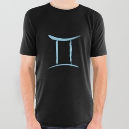 Gemini The Twins Blue on Black Zodiac Sign All Over Graphic Tee