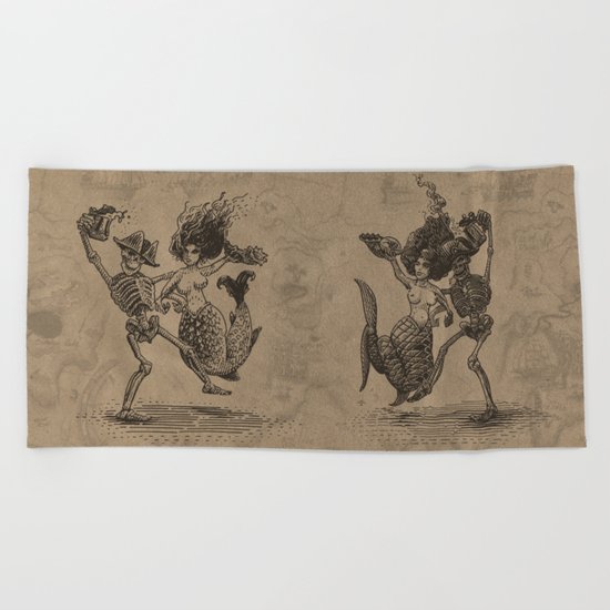 Dancing Mermaid and Skeleton Beach Towel
