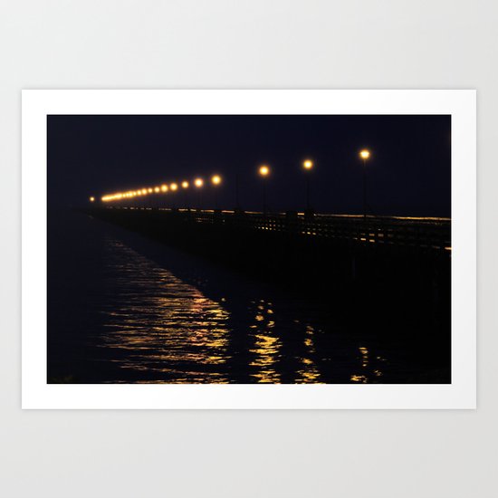 Water Lights on Pier Art Print