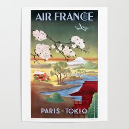 1952 AIR FRANCE Paris Tokyo Travel Poster Poster