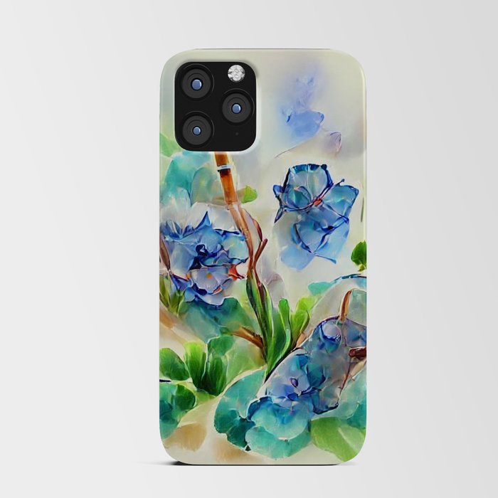 Watercolor Beautiful Blue Flowers iPhone Card Case