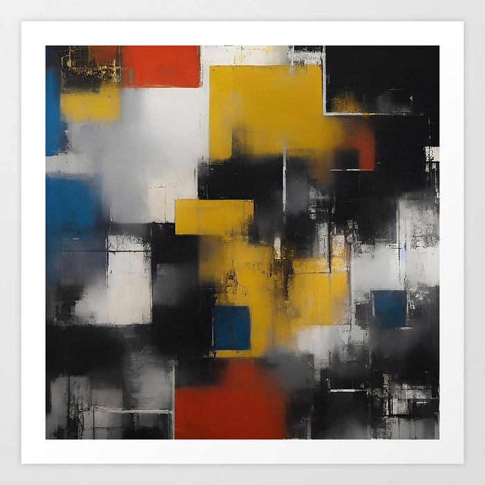 Primary Abstraction - Modern textured geometric abstract painting Art Print
