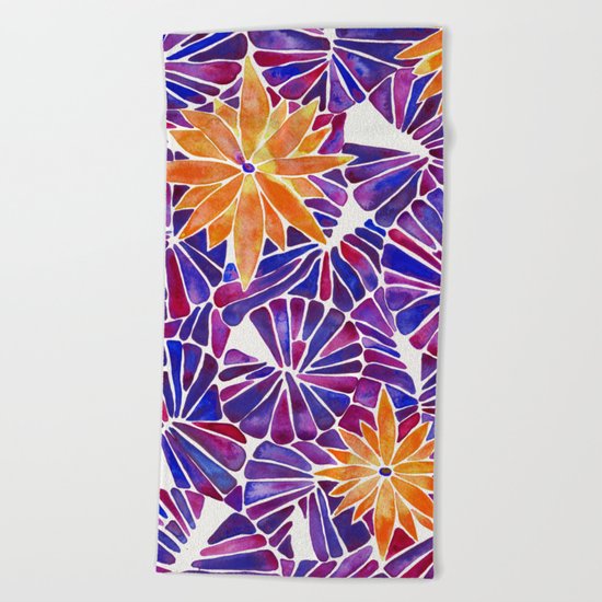 Water Lilies – Purple & Orange Palette Beach Towel