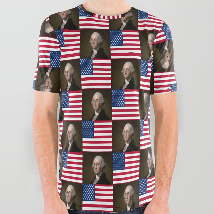 Flag and portrait :  George Washington. All Over Graphic Tee