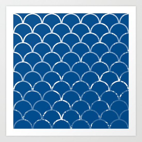 Textured large scallop pattern in snorkel blue Art Print