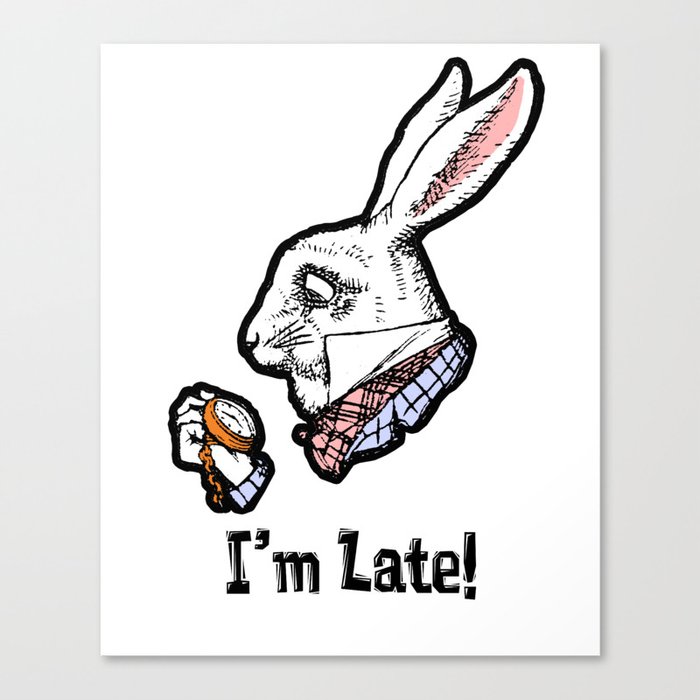 I'm Late! The White Rabbit from Alice in Wonderland black & white version Canvas Print