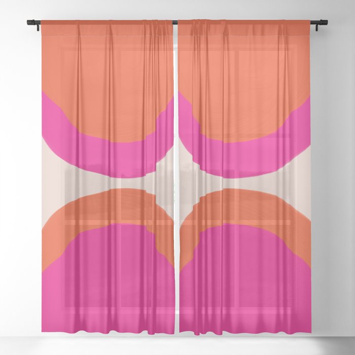 Curved Trajectories (Fuchsia Pink and Orange) Sheer Curtain