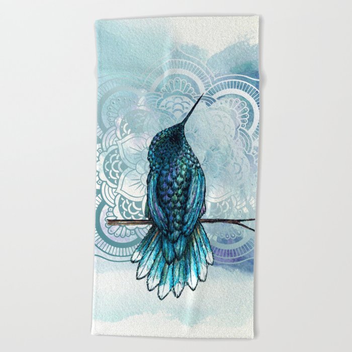 Aquarela hummingbird Beach Towel