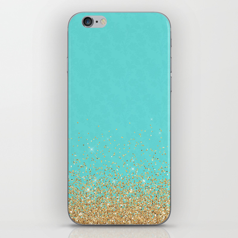 Sparkling Gold Glitter Confetti On Aqua Teal Damask Background Iphone Skin By Betterhome Society6 Download your favourites from our site. society6