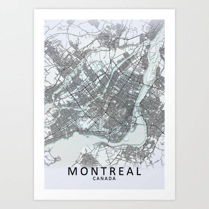 Montreal Canada Black and White City Map Art Print