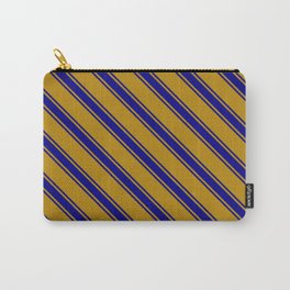 [ Thumbnail: Dark Goldenrod & Blue Colored Stripes Pattern Carry-All Pouch ]