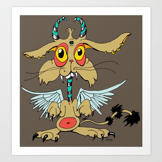 Evil Flying Feline Jackalope Art Print