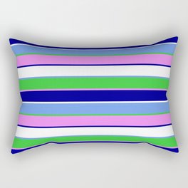 [ Thumbnail: Cornflower Blue, Lime Green, Violet, Dark Blue & White Colored Stripes/Lines Pattern Rectangular Pillow ]