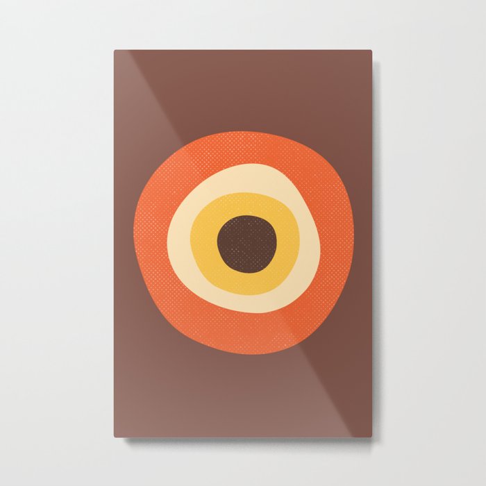 Retro Evil Eye Mid Century Modern 70s Style Geometric Orange Brown  Metal Print