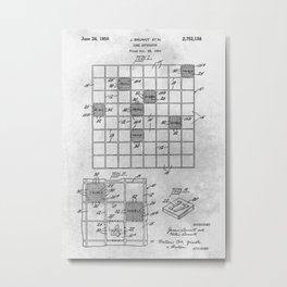 First Scrabble Metal Print | Blueprint, Patents, Black and White, Patent, Engineering, Vintage, Poster, Letters, First, Scrabble 