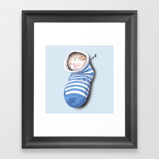 Cat in the Sock Framed Art Print
