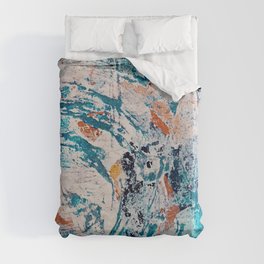Reflections: a bold and interesting abstract mixed media piece in blues, yellows, orange, and white Duvet Cover