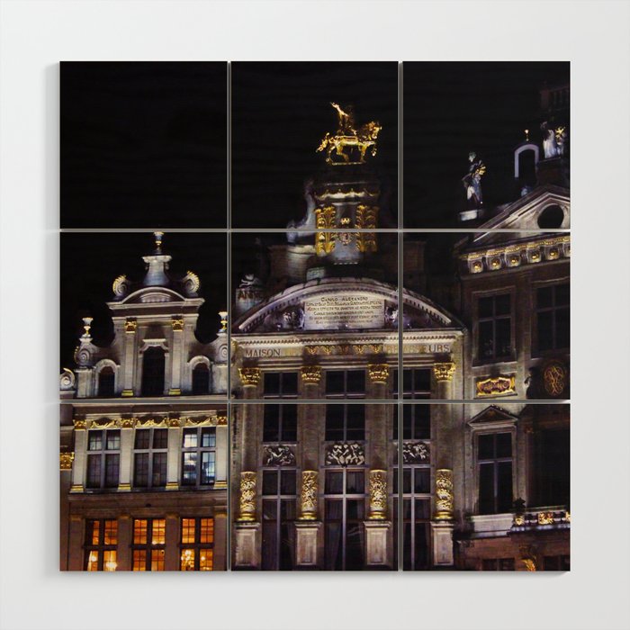 Brussels Grand Place at night  Wood Wall Art