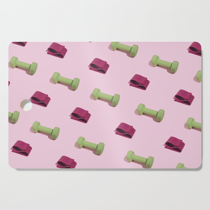 Pastel pink fitness pattern with dumbbels Cutting Board