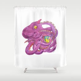Octopus with Rubik's Cube Shower Curtain