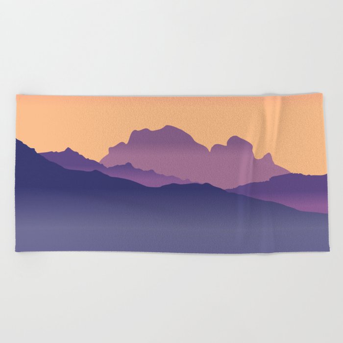 Misty Mountains Orange Sunset  Beach Towel