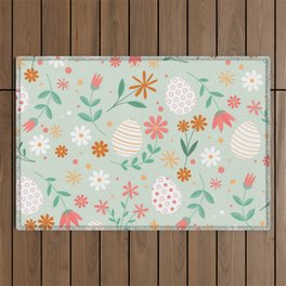 Happy Easter Egg Floral Collection Outdoor Rug