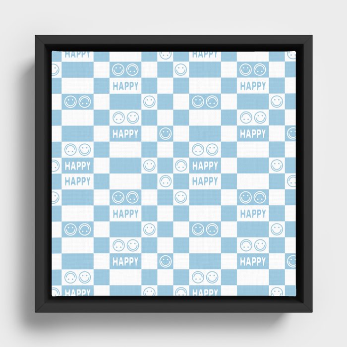 HAPPY Checkerboard 2.0 (Morning Sky Light Blue Color) Framed Canvas