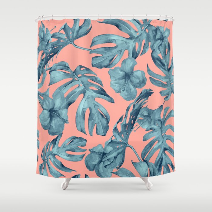 Island Life Teal on Coral Pink Shower Curtain