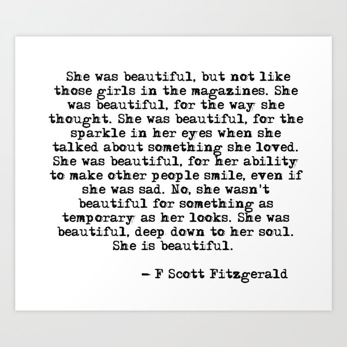 She was beautiful - Fitzgerald quote Kunstdrucke She was beautiful - Fitzgerald quote Kunstdrucke