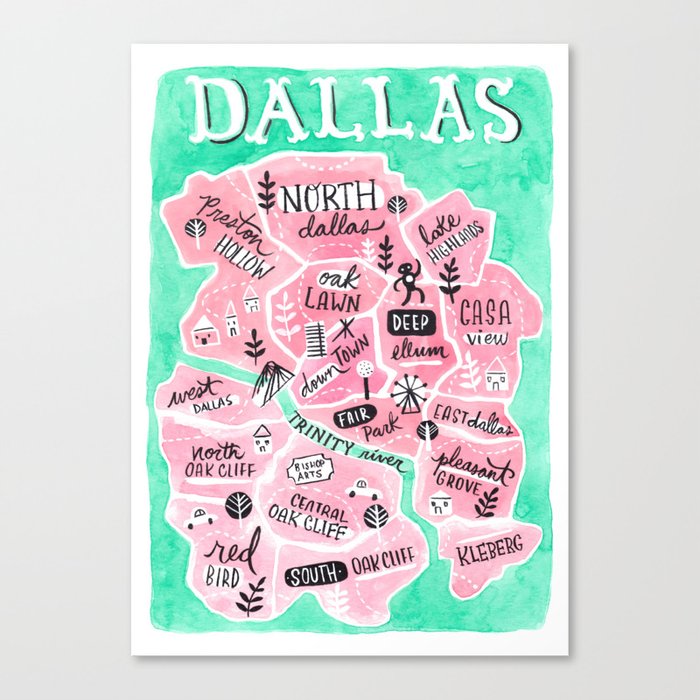 Dallas City Map Canvas Print