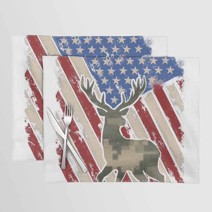 Camo Deer Hunters Patriotic Flag Placemat
