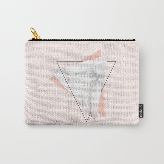 White Marble Geometric Triangle Shapes Salmon Pink Carry-All Pouch