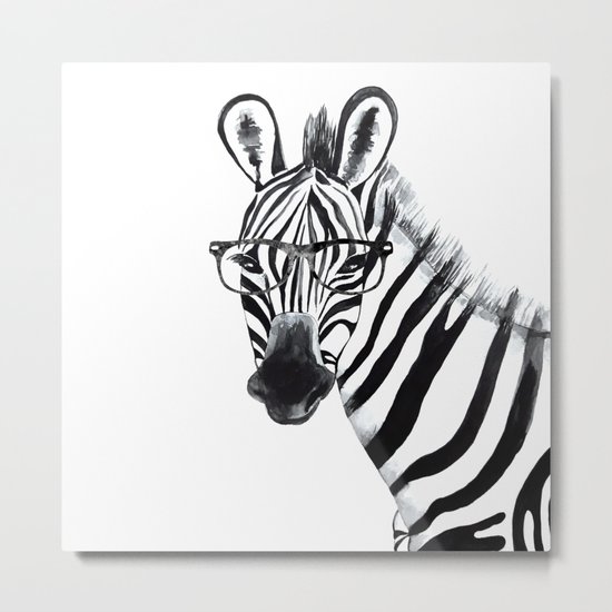 Zebra with glasses, black and white Metal Print