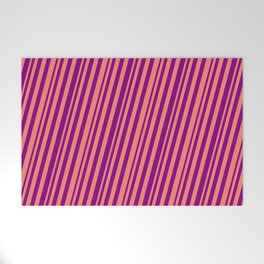 [ Thumbnail: Salmon and Purple Colored Stripes Pattern Welcome Mat ]