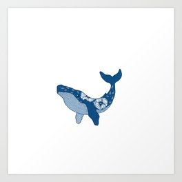 Floral Humpback Whale in Blue Art Print