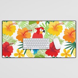 Tropical Flowers and Parrot  Desk Mat