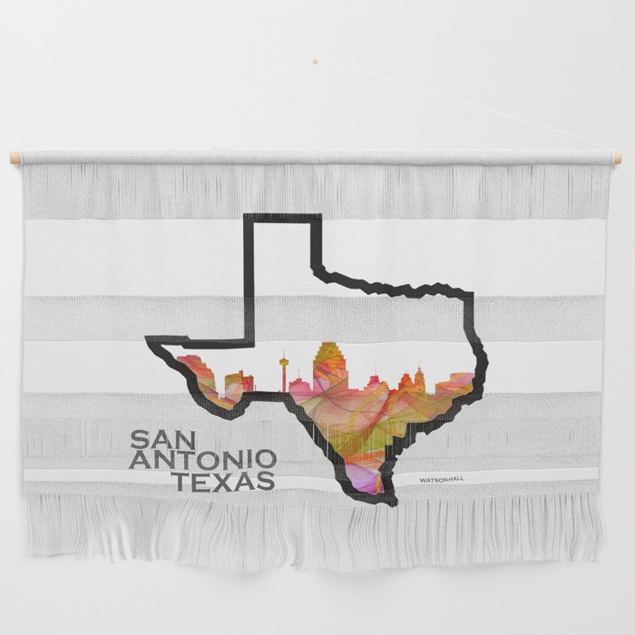 Texas State Map with San Antonio Skyline Wall Hanging